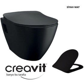 Resim Creavit Tp325 Siyah Mat Asma Klozet + Duck Yavaş Kapanır Kapak Siyah Mat 