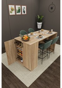 Resim Asra Trend Mutfak Adası MA-04 %100 MDF Dolaplı Yemek ve Bar Masası Sonoma 