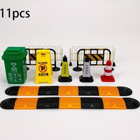 Resim 11 Parça Otoyol Süs Seti, Mini Trafik Konisi Yol İşareti Uyarı İşaretleri 