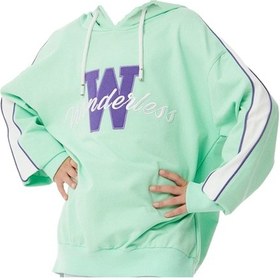 Resim İrem Kız Çocuk Wonderless Yazı Desenli Kolları Şeritli Kapüşonlu Yeşil Sweatshirt 