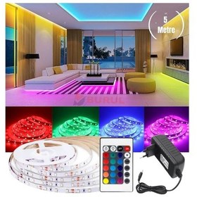 Resim 5 Metre 16 Renk Kumandalı Renk Değiştiren Rgb Şerit Led Işık Seti Sb-6544 