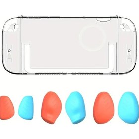 Resim Cloud011 Transparent Case + Turuncu Ve Mavi Tutamaklı 3ü1 Arada Switch 2 İçin Ergonomik Kılıf 