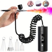 Resim Profesyonel Sprey Tabancası Kiti ile Kompresör - Pembe Taşınabilir El Tipi Tabanca, USB Şarj Edilebilir, Ayarlanabilir 3 Basınç Seviyesi, Dijital Ekran, Hassas Boyama, Dövme, Tırnak Sanatı, Makyaj için Temel, Şarj Edilebilir Cihaz, Taşınabilir Kompresör, Sprey Tabancası Aksesuarları 