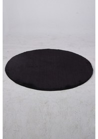Resim Elite Siyah 100x100 Cm Yuvarlak Peluş Banyo Paspası Kaymaz Taban Siyah 