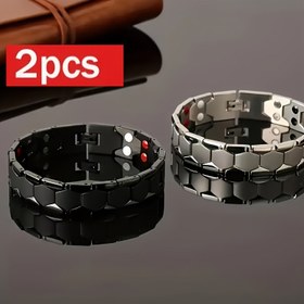 Resim 2 adet Hip Hop Tarzı Çinko Alaşım Geometrik Bileklik Seti - Siyah ve Beyaz Altıgen Desen, Geniş ve Dayanıklı, Spor Tutkunları, Seyahat Hatıraları ve Babalar Günü, Anneler Günü ve Daha Fazlası İçin Mükemmel, Her Gün Bileklikler | Hip Hop Aksesuarı | Dayanıklı Bileklik 