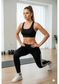 Resim Lüx Wood Sunway 11236 Kadın Yüksek Bel Toparlayıcı Esnek Spor Likra Tayt Siyah 