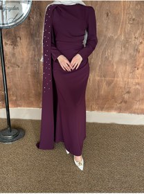 Resim hacer ayaydın Omuzu Pelerinli Çakma Taşlı Tesettür Adriana Abiye 