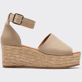 Resim Elle Shoes Bej Deri Kadın Dolgu Topuklu Sandalet 