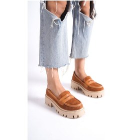 Resim Mubiano Mb1190-tb Kalın Taban Lüx Süet Taba Kadın Kolej Loafer Taba 