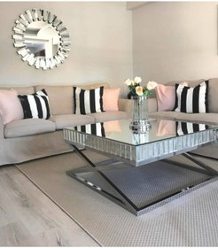 Resim Gençtürk Luxury Gümüş Aynalı Orta Sehpa 90x90 Paslanmaz Metal Yükseklik 45 Cm 