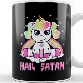 Resim Cute Hail Satan Unicorn Rainbow Funny Satanic Pun Kupa Bardak Porselen 