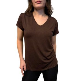 Resim Thiff Gymwear Kadın Kısa Kollu V Yaka Basic Tişört T-shirt Kahverengi 