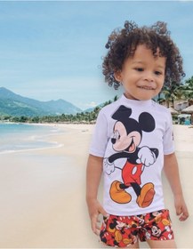 Resim Erkek Çocuk Açık Renk Baskılı T-shirt Şort Mayo Seti Üst Dalgıç Alt Paraşüt Beyaz 