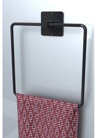 Resim Karteya Yapışkanlı Kare Havluluk Havlu Askısı Ve Tuvalet Wc Kağıtlık Pratik Banyo 2'li Set Siyah 
