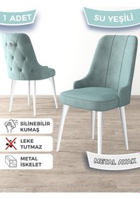 Resim Canisa Newa Serisi, 1.sınıf Babyface Kumaş Beyaz Metal Ayak, 1 Adet Su Yeşili Sandalye Gümüş Halkalı Sandalye Suyeşili / Ayakları Beyaz 