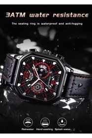 Resim Lige Lüks Deri Kordon Kare Tasarım 3 ATM Su Geçirmez Çok Fonksiyonlu Erkek Kol Saati 