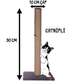 Resim 90cm Catnipli Kalın Borulu Dev Tırmalama Tahtası Antrasit Minder Yüzey 