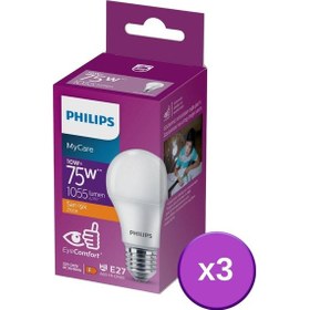 Resim Philips Led 10-75W Ampul 2700K Sarı Işık 3Lü 