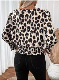 Resim Balmior Kadın Uzun Kollu Bisiklet Yaka Leopar Desenli Modal Bluz Leopar 