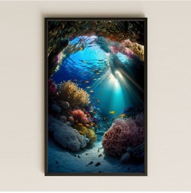 Resim Işık Hüzmeli Mercan Mağarası Temalı Renkli Pleksi Tablo 