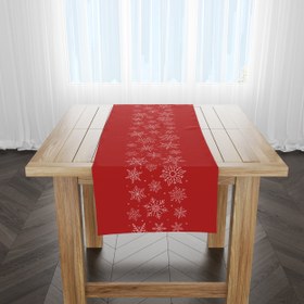 Resim Kar Taneli Kırmızı / Beyaz Rengi Yılbaşı Temalı Runner Örtü 