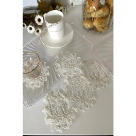 Resim Emtory Home Model Doha | 6 Adet Fincan Yanı Sunum Peçetesi - Krem Gold Kokteyl Peçetesi 