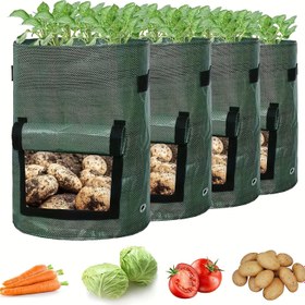 Resim 4 adet Patates Yetiştirme Torbası, Patates Saksıları Kapak ve Tutacaklarla, Soğan, Meyve, Domates, Havuç için Sebzeler Bahçe Dikim Torbaları (7 Galon) 