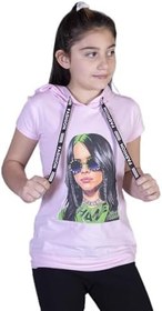 Resim Kız Çocuk Billie Eilish Baskılı Kapüşonlu Tişört Pembe 