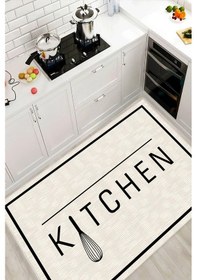 Resim Dijital Baskılı Dekoratif Kaymaz Taban Yıkanabilir Modern Halı Mutfak Halısı Yolluk Salon Halısı Krem 