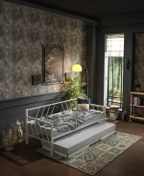 Resim Unimet Glory Yavrulu Daybed Tek-çift Kişilik Sedir Metal Karyola Yatak Seti Beyaz 