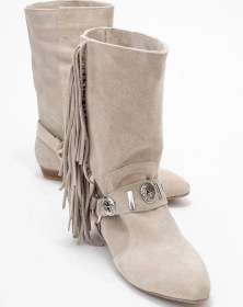 Resim Selora Bej Süet Püsküllü Hakiki Deri Tokalı Kadın Western Bot Bej Süet 