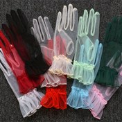 Resim Zengin Nişan Eldivenleri: Düğün ve Opera Etkinlikleri için Şeffaf Polyester Mesh Kısa Eldivenler 