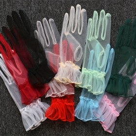 Resim Zengin Nişan Eldivenleri: Düğün ve Opera Etkinlikleri için Şeffaf Polyester Mesh Kısa Eldivenler 