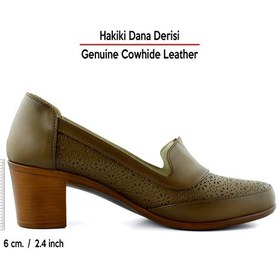 Resim Erkan Saçmacı Madre Kahverengi Hakiki Dana Derisi Vintage Desenli Kalın Topuklu Günlük Klasik Ayakkabı Kahverengi 