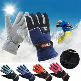 Resim Her Mevsim, Kış Kayak Eldivenleri - Kalın Polar Astarlı, Tam Parmaklı Spor Eldivenler, Cırt Cırt Bağcıklı Kapama - Cadılar Bayramı, Noel ve Yılbaşı İçin Mükemmel 