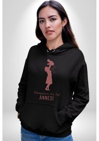 Resim Anneler Günü Dünyanın En İyi Annesi Kadın Erkek Siyah Kapüşonlu Sweatshirt Hoodie Siyah 