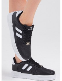 Resim Tonny Black Unisex Siyah Beyaz Yanı Çizgili Bağcıklı Rahat Kalıp 