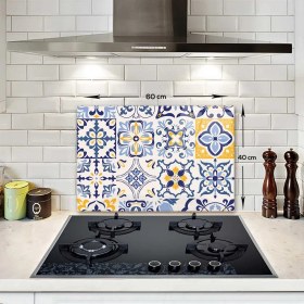 Resim Decorita Mavi Çini Desen | Cam Ocak Arkası Koruyucu 