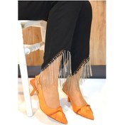 Resim Prego Tasarım Burnu Kapalı Topuklu Kadın Ayakkabı Turuncu Turuncu 