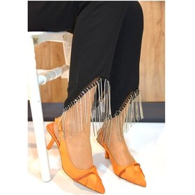 Resim Prego Tasarım Burnu Kapalı Topuklu Kadın Ayakkabı Turuncu Turuncu 