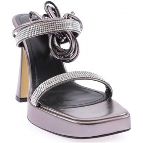 Resim Dgn 3582-23y Kadin Kristal Taşli Bantli Bilekten Bağlamali Kalin Topuklu Sandalet 3582-2271-R13773 Platin 