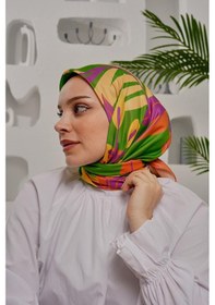Resim Afvente Yaprak Desen Yeşil Soft - Pamuk Eşarp 