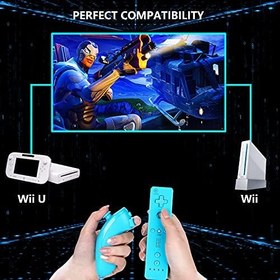 Resim Wii Uzaktan Kumanda ve Nunchuck Denetleyici, Wii/Wii U ile Uyumlu Silikon Kılıf ve Bilek Kayışı (Siyah ve Mavi) 