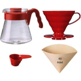Resim UltraMint Kırmızı V60 02 Kahve Demleme Seti, Pratik ve Şık Kahve Demleme Aparatı 