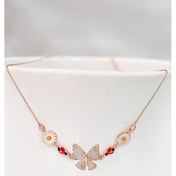 Resim 925 Ayar Gümüş Rose Kaplama Mineli Papatya Uğur Böceği Kelebek Kolye UVPTS100492 