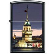 Resim Zippo Çakmak 218 Maiden'S Tower Black Matte Kız Kulesi Tasarımlı 