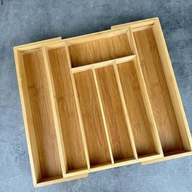 Resim Bambu Ayarlanabilir Çekmece İçi Kaşıklık | Genişletilebilir Çatal Bıçak Organizeri | Doğal, Hijyenik ve Çevre Dostu Mutfak Düzenleyici 