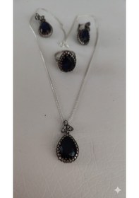 Resim Mavi Safir Gümüş Set Bronz 