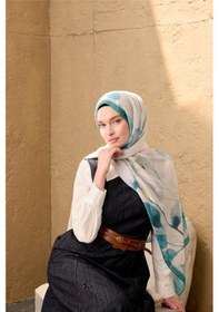 Resim Silk Home Polyester Velina Şal Turkuaz-beyaz Desenli Parlak Dokulu Hafif 190x70 Çok Renkli 