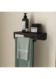 Resim Metal Banyo Rafı - Raflı Havluluk - Havlu Tutacağı - Mutfak Tuvalet Havluluğu - Modern Duş Askısı Siyah 